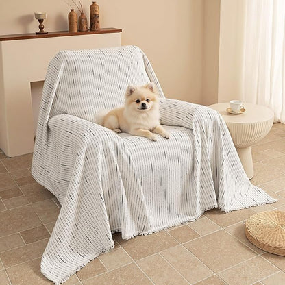 MYSKY HOME Oversized Armchair Couch Cover for 1 Cushion Couch, Washable Sofa Protector, Chair Couch Covers Sofa Covers Sofa Throws Sofa Slipcovers Futon Cover for Pet, Kid, 71"X91", White
