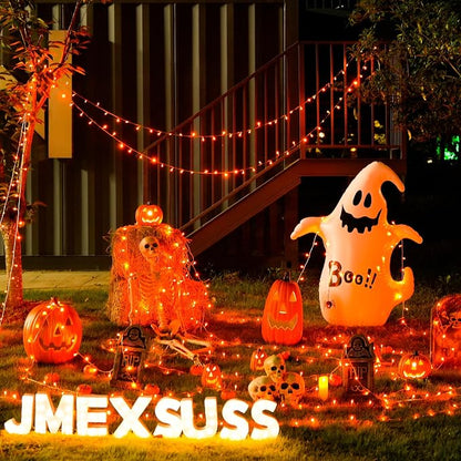 JMEXSUSS 33FT 100 LED Orange Lights for Halloween, Battery Operated | Halloween Lights Outdoor Indoor, 8 Modes Remote String Lights for Yard Tree Front Porch Room House Fence Xmas Decor