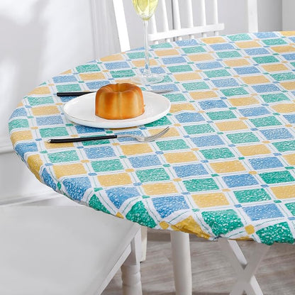 Walrus Round Vinyl Fitted Tablecloth with Flannel Backing Elastic Edge Design Table Cover Waterproof Oil-Proof PVC Table Cloth Stain-Resistant Best for 32"-36" Round
