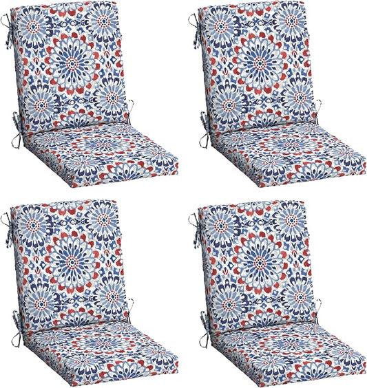 Arden 4-Pack Outdoor Patio Dining Chair Cushion, 20x44, Rain-Proof Seat Pad, Fade-Resistant Outdoor Cushion Clark Blue