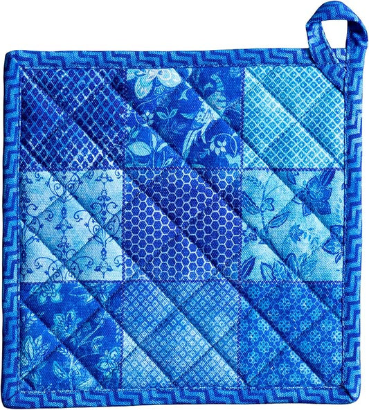 Maison d' Hermine Pot Holders 100% Cotton Heat Resistant Potholders 8" x 8" Hot Pads with Loop BBQ Cooking Baking Hotel Farmhouse Kitchen Handling Hot Pans Spring Summer (Pack of 1, Indigo Love)