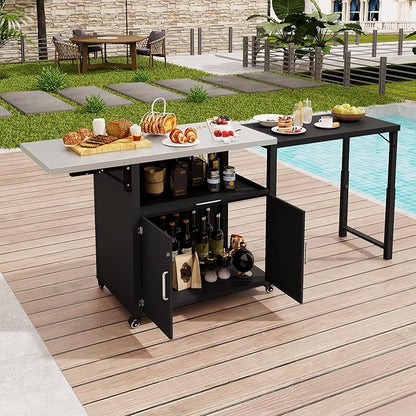 Versatile Outdoor Cabinet with Folding & Expandable Work Surfaces, Ample Storage Space, and Lockable Wheels