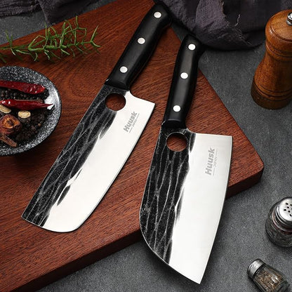 Huusk Knives Set, Serbian Chef Knife Set with Bag, Japanese Kitchen Knives Set, Hand Forged High Carbon Steel Knife Set, Full Tang Knives with Ebony Handle, Christmas Gift for Men and Women