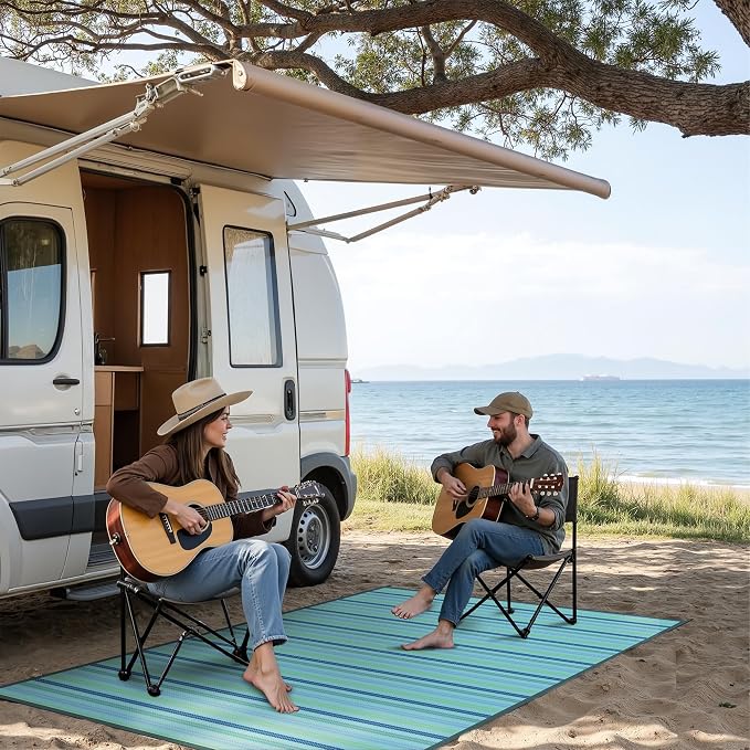 GENIMO Outdoor Rug, Waterproof Plastic Rugs for Patio, 6'x9' Light Blue | Outside Larger Modern Carpet Mat for Porch Decor, Deck, Balcony, Camping, RV, Backyard, Picnic, Beach, Reversible, Foldable