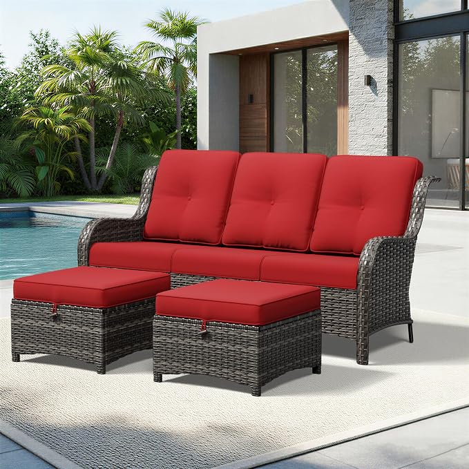 Joyside Outdoor Patio Couch Set, Outdoor Wicker Sofa with High Back, Deep Seating, Wide Armrest, Thickened Cushions, Patio Sofa for Deck, Porch Use