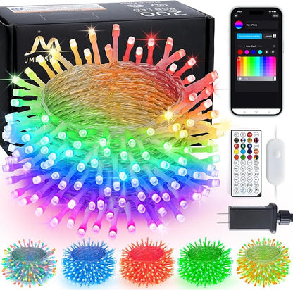 JMEXSUSS 200 LED RGB String Lights Outdoor Indoor, 66Ft Classromm Lights | Color Change Christmas Lights for Bedroom Tree Room Party Birthday Independent Day Decor, Clear Wire, Remote, Plug in