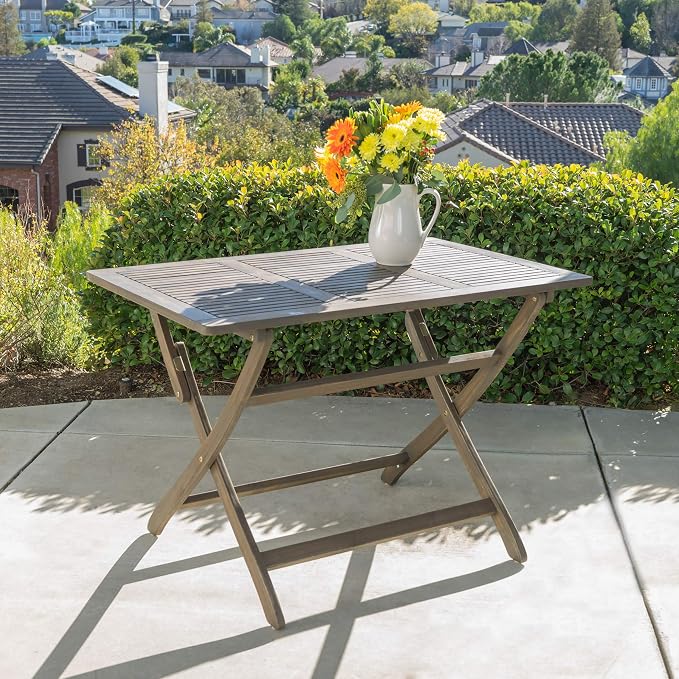 Christopher Knight Home Positano Outdoor Acacia Wood Foldable Dining Table, Grey Finish