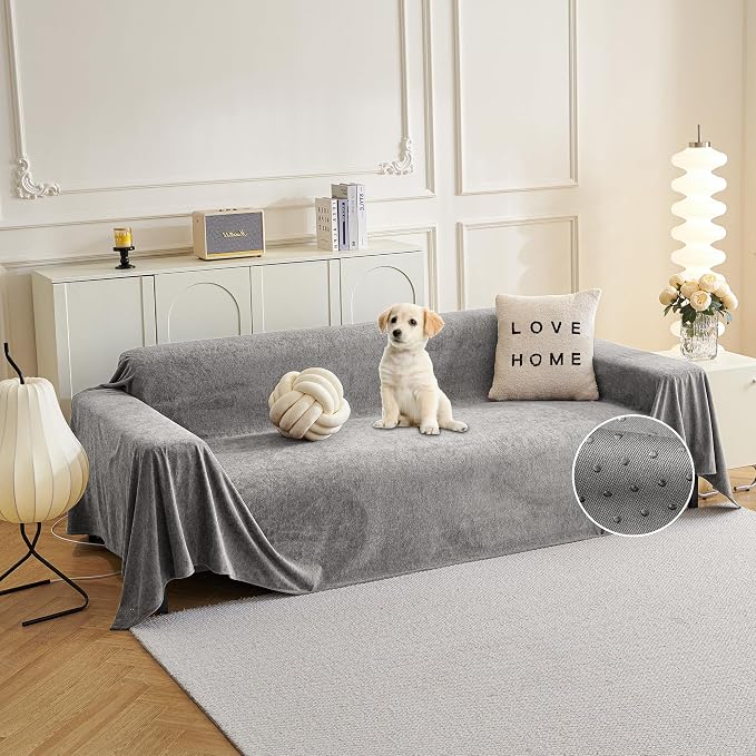 MYSKY HOME Couch Cover Sofa Covers for 3 Cushion Couch, Dog Couch Cover Protector for Sectional Sofa Covers Couch Protector, Non Slip Furniture Covers for Pet Cat, 91" x 118", Grey