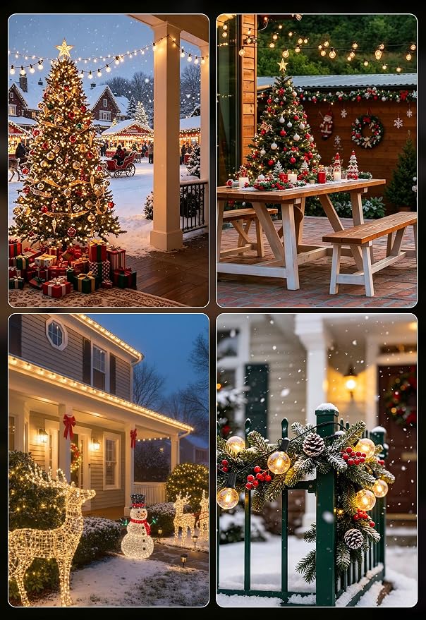 Outdoor String Lights Waterproof 50FT Patio Lighting for Backyard Bistro | 50FT Connectable Outdoor Lights,27 Plastic Dimmable Globe Bulbs for Backyard Bistro Porch Garden Gazebo Balcony Deck Cafe