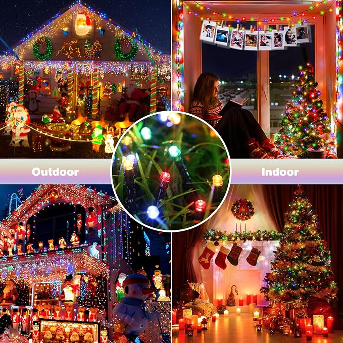 Toodour Solar Christmas Lights Outdoor, 2 Packs Total 144ft 400 LED Solar String Lights with 8 Mode, Outdoor Christmas String Light for Garden, Patio, Fence, Balcony, Xmas Tree Decor - Multicolor