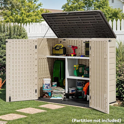 YITAHOME Outdoor Storage Shed w/o Shelf, 30 cu ft Horizontal Storage Shed Outdoor, Resin Waterproof Storage Cabinet for Garage, Poolside, Bikes, and Garden (Khaki + Black)