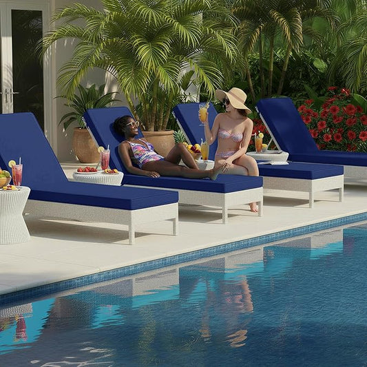 Summsun Chaise Lounge Cushions Outdoor Set of 4 - Waterproof and Fade Resistant Sun Lounger Replacement Cushions - Patio Lounger Pads with Removable Cover for Pool, Deck, 80 x 26 x 3 Inch, Navy