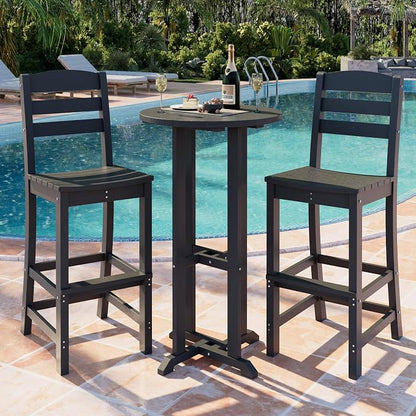 Shintenchi 3 Pieces Outdoor High Top Bar Set, 1 Patio High Top Round Table and 2 Bar Height Tall Adirondack Chair, All-Weather Outdoor Bistro Bar Set for Balcony Pool Deck, Black