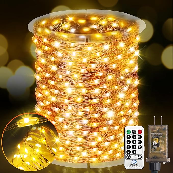 KNONEW 400FT Outdoor Christmas Fairy Lights Plug in,1200 LED String Lights Outdoor Waterproof 8 Modes Memory Times for Wedding Bedroom Walls Garden Trees Decoration(Warm White)
