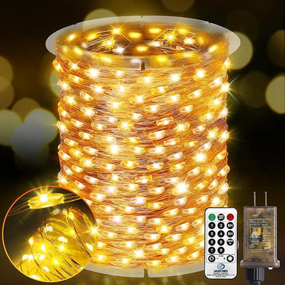 KNONEW 400FT Outdoor Christmas Fairy Lights Plug in,1200 LED String Lights Outdoor Waterproof 8 Modes Memory Times for Wedding Bedroom Walls Garden Trees Decoration(Warm White)