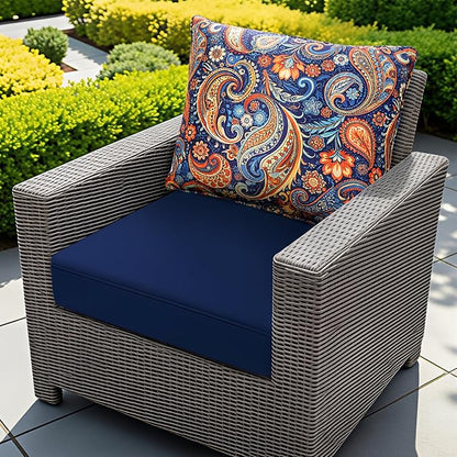 Outdoor Chair Cushion Patio Furniture Seat & Back Pillow 22 x 22 Inch Red | Rain-Proof Cover Removable Replacement with Ties for Wicker Sofa Couch Sunbrella Outside Floral