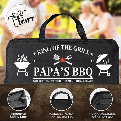 Papa Gifts from Grandkids, Papa Fathers Day Grilling Accessories Gift, Heavy Duty Stainless Steel Grill Set BBQ Grill Tools for Outdoor Grill with Aluminum Case, Grill Utensils Set on Birthday(Bag)