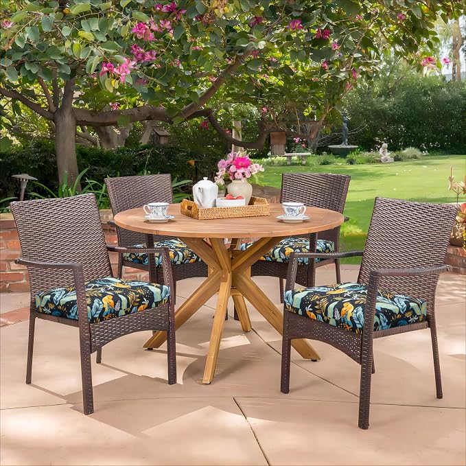 HARBOREST Outdoor Chair Cushions Set of 4, Water Resistant Patio Chair Cushions with Ties, Square Corner Outdoor Seat Cushions for Patio Furniture, 18.5"x16"x3", Philomel