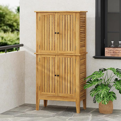 Christopher Knight Home Dessa Outdoor Cabinet, Acacia Wood Storage Cabinet, Garden Stool Shed with 4 Shelves, Tools Organizer with 2 Doors for Backyard Garden Balcony, 61.80" Tall Storage Shed, Teak
