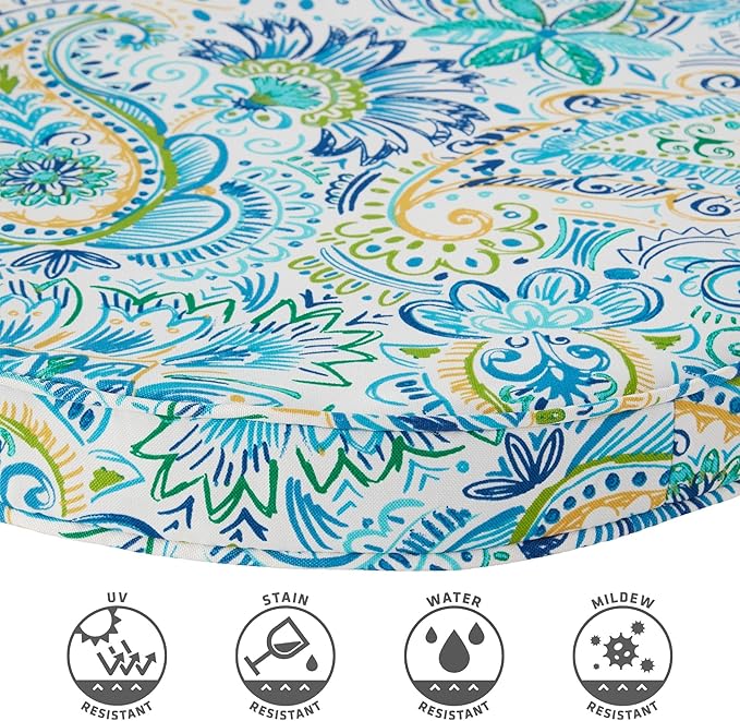 Set of 2 Outdoor 18 inch Round Patio Dining Chair Pads – Comfortable Fiber-Filled Seat Cushions with Ties, Reversible Polyester Fabric - Baltic Paisley