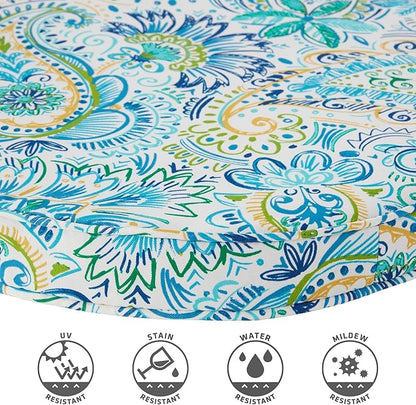 Set of 2 Outdoor 18 inch Round Patio Dining Chair Pads – Comfortable Fiber-Filled Seat Cushions with Ties, Reversible Polyester Fabric - Baltic Paisley