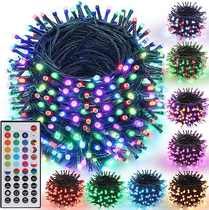 Joomer Red Blue White String Lights Outdoor, 164FT 500LED RGB Lights with Remote Timer Memory, Waterproof Indoor Outdoor 4th of July Independence Day Memorial Day Patriotic Yard Garden Decor