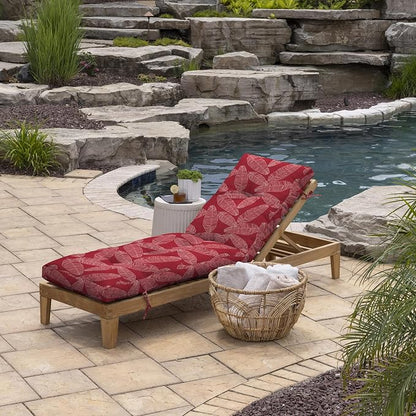 Arden Outdoor Plush Modern Tufted Chaise Cushion, 76 x 22, Rain-Proof, Fade Resistant, Tufted Cushion for Chaise Lounger Red Leaf Palm | Plush Comfort, Modern Tuft, Lounge Cushion, Rain-Proof, Fade Resistant, Mold and Mildew Resistant