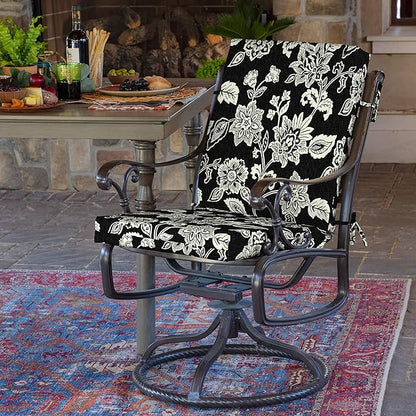 Arden 2-Pack Outdoor Patio Dining Chair Cushion, 20x44, Rain-Proof Seat Pad, Fade-Resistant Outdoor Cushion Ashland Black Jacobean