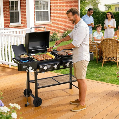 Outdoor Gas Grill with 6 Burners & Side Burner 59000 BTU Stainless Steel BBQ Grill Enamel-Coated Grates Side Tables for Backyard Patio Cooking Charcoal Grills & Smokers,A5