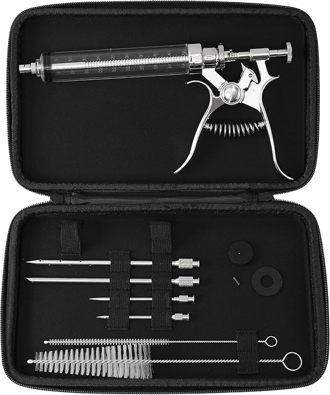 Meat Injector Gun Kit for Smoking & Grilling - BBQ Meat Turkey Injector with Case, Instruction Book - Professional Brisket Flavor Injector Syringe - Marinade Meat Injector