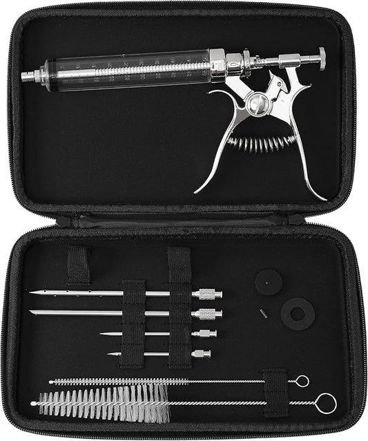 Meat Injector Gun Kit for Smoking & Grilling - BBQ Meat Turkey Injector with Case, Instruction Book - Professional Brisket Flavor Injector Syringe - Marinade Meat Injector
