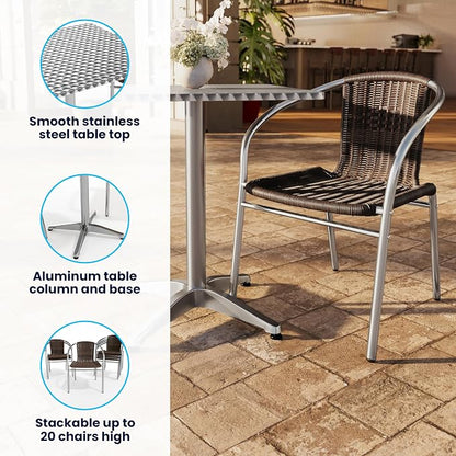 Flash Furniture Lila 31.5'' Square Aluminum Indoor-Outdoor Table Set with 2 Dark Brown Rattan Chairs | Aluminum Tabletop, Indoor/Outdoor