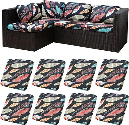 8Pcs Patio Cushion Covers, Outdoor Stretch Cushion Covers, Washable | Stretch Fit, Replacement, Washable and Reusable Furniture Protectors, Fits most patio furniture cushion covers, Cover Only