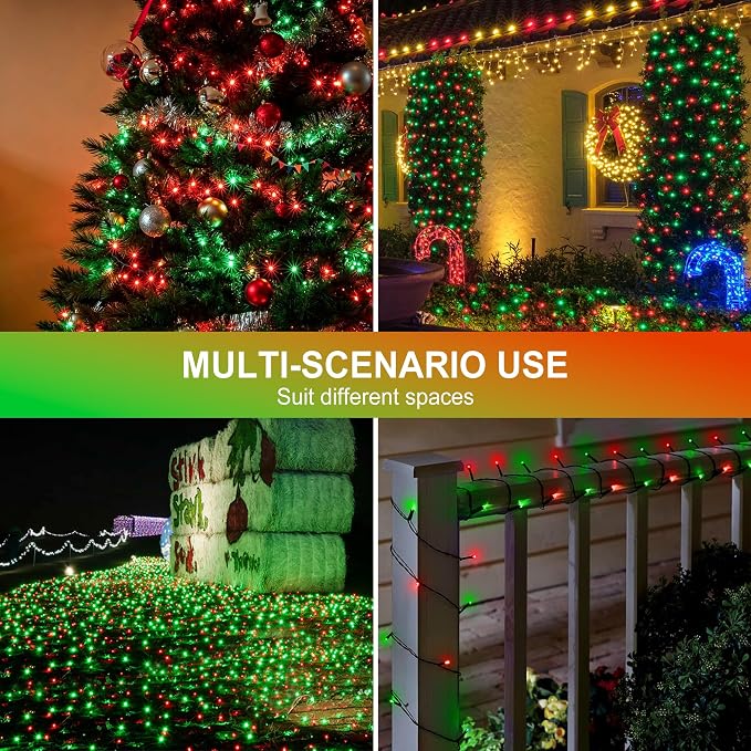 kemooie 500 LED Christmas String Lights, 164FT 8 Lighting Mode with Memory Plug in Green Wire Waterproof Lights, for Outdoor Birthday Christmas Party Garden Balcony Decorations (Red and Green)