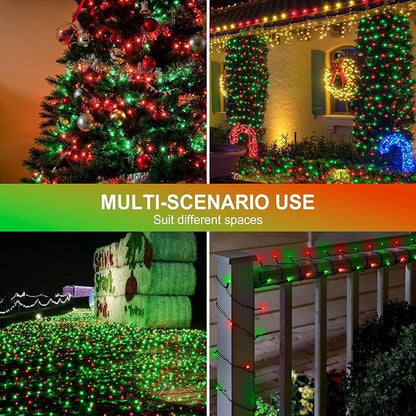 kemooie 500 LED Christmas String Lights, 164FT 8 Lighting Mode with Memory Plug in Green Wire Waterproof Lights, for Outdoor Birthday Christmas Party Garden Balcony Decorations (Red and Green)