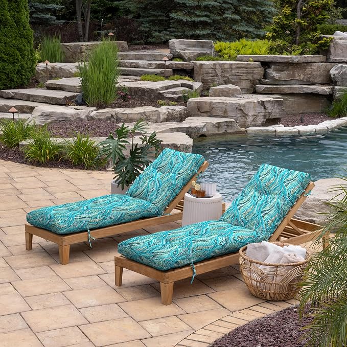 Arden Outdoor Tufted Chaise Cushion, 22x76, Teal Ariel | Plush Comfort, Modern Tuft, Lounge Cushion, Rain-Proof, Fade Resistant, Mold and Mildew Resistant