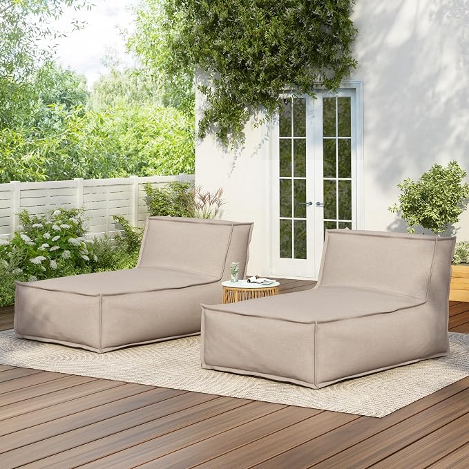 Christopher Knight Home Natty Outdoor Bean Bag Chair Set of 2, Fabric Bean Bag Chair for Adults and Kids, Indoor/Outdoor Sun Lounger, Patio Lounge Chair Set of 2, Dark Beige
