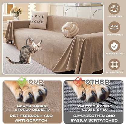 MYSKY HOME Couch Cover Sofa Covers for 2-3 Cushion Couch, Non-Slip Dog Furniture Protector Cover for Sofa, Couch Protector, Couch Covers for Sectional Sofa, 71" x 118", Khaki