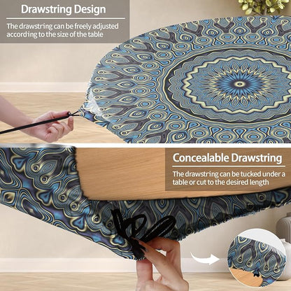 opstellen Drawstring Fitted Round Tablecloth for 36-44" Tables Outside Rustic Polyester Weather Proof Table Clothes Western Aesthetic Home Decoration Car Traveling Necessities Birthday Parties Finds