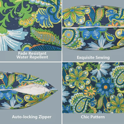 LVTXIII Outdoor Pillow Covers 20x20 Inch, 2 Pack Large Square Throw Pillow Cases, Fade-Resistant Cushion Covers for Patio Furniture Sofa, Garden Porch, Bohemian Azure