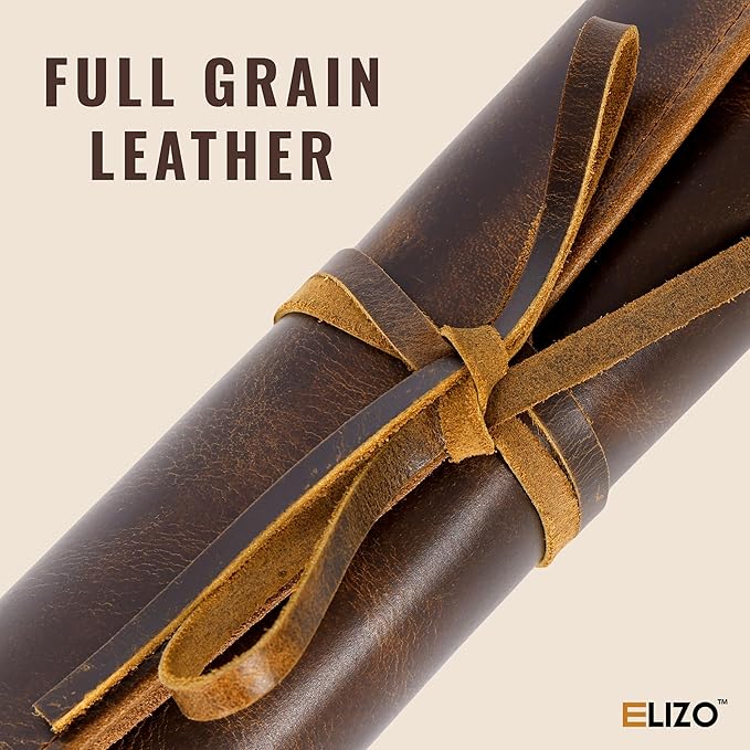 ELIZO Leather Knife Roll Bag Professional Chef Knife Case, Durable Knife Sheath Holder, Cooks & Culinary Tools Carrying Storage, Portable Knife Wrap - 4 Slots