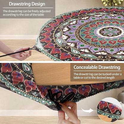 opstellen Fitted Round Tablecloth Waterproof Table Cloth Vinyl Indoor Outdoor Circle Cover for 36-44" Tables Dining Kitchen Apartment Home Party Gear Gifts Summer Fall Patio Picnic Camping Essentials