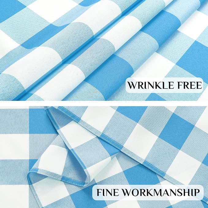 Softalker Gingham Checkered Tablecloth Square - Outdoor Waterproof Buffalo Plaid Table Cloth, Stain Resistant Washable Table Cover for Picnic, Camping, Dining - Blue and White, 54 x 54 Inch