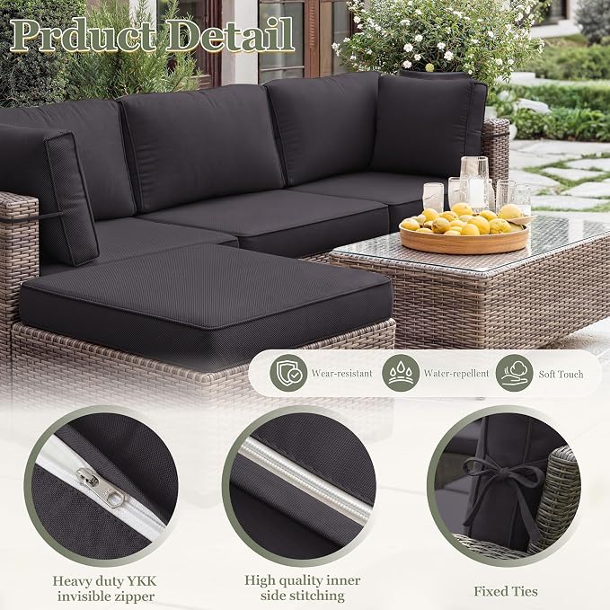 9 Pcs Outdoor Patio Cushions Covers Replacement Sets, Covers Only | 9 Pcs Patio Cushions Covers Replacement UV Resistant, Water Anti-Slip, Heavy-Duty Zippers for 5 Pcs Patio Furniture Set
