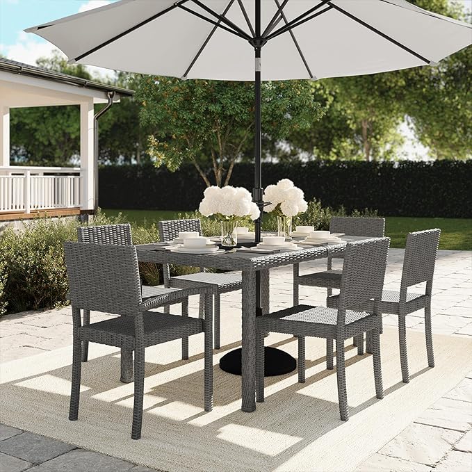 Martha Stewart Bedford Indoor-Outdoor Stackable Patio Chairs with Rattan Wicker Finish in Gray, Set of 2