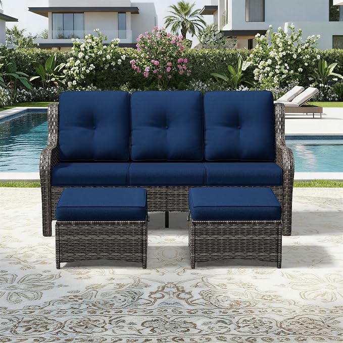 Joyside Outdoor Patio Couch Set, Outdoor Wicker Sofa with High Back, Deep Seating, Wide Armrest, Thickened Cushions, Patio Sofa for Deck, Porch Use