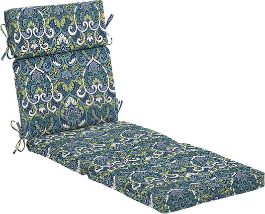 Arden Outdoor Chaise Cushion, 22 x 77, Rain-Proof, Fade Resistant Sapphire Aurora Blue Damask | Lounge Cushion, Rain-Proof, Fade Resistant, Mold and Mildew Resistant