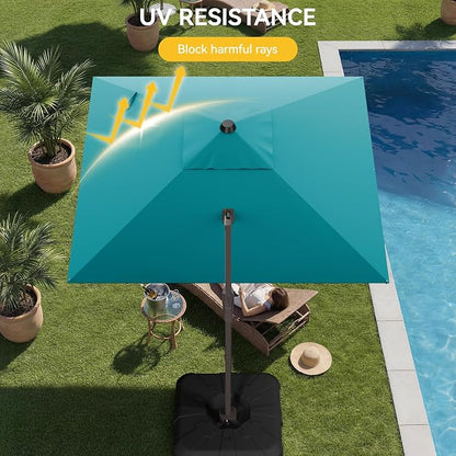 10x10FT Cantilever Outdoor Umbrella, 360° Rotating Large Offset Square Patio Umbrella, Ideal for Garden Backyard Deck Courtyard, Turquoise