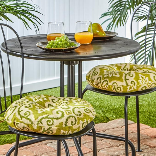 Greendale Home Fashions 15-inch Outdoor Round Bistro Seat Cushion, 2 Count (Pack of 1), Avocado