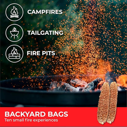 FIRECORN Firestarter - All-Natural Instant Firestarter for Fireplaces, Campfires, Fire Pits, BBQ's and Pizza Ovens - Lights Charcoal, Briquette and Firewood - 10 Pack (2 corncobs per Pack)